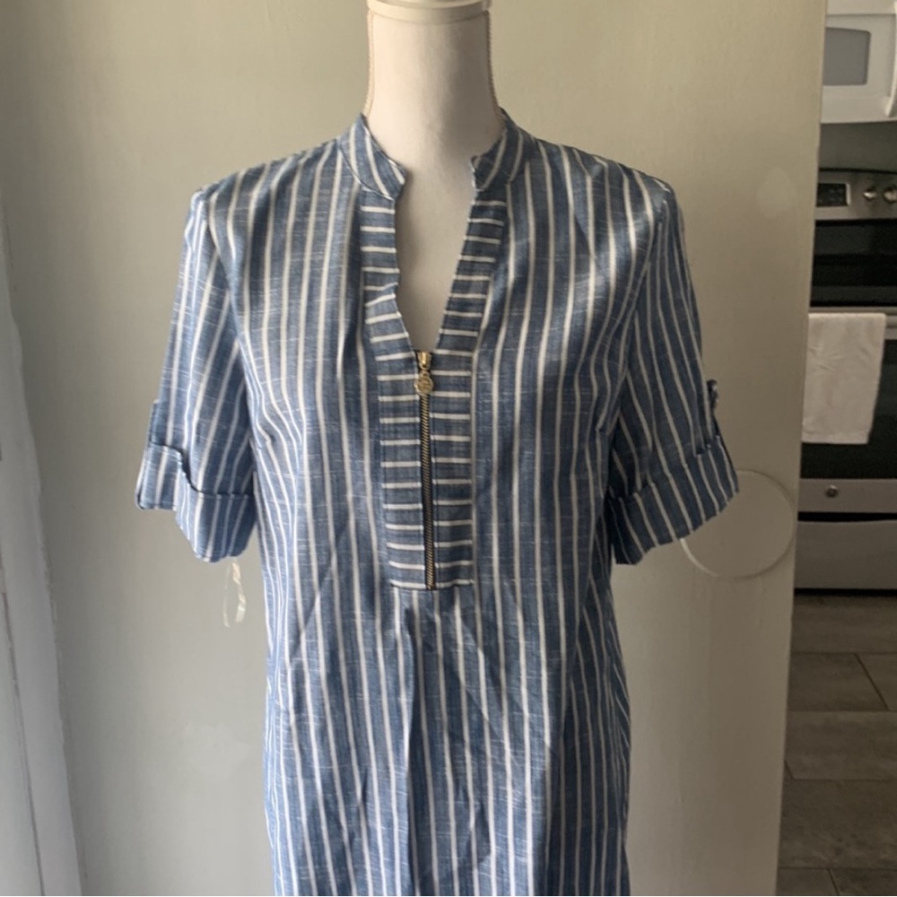 🎉H.P. Anne Klein 1/4 Zip Up Shirt Dress Sz Medium - Picture 2 of 4